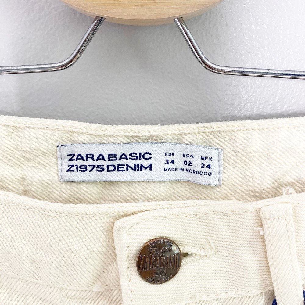 SOLD Zara High Waisted White Floral Denim Shorts - Picture 5 of 8